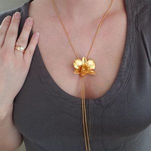 24kt Gold Orchid Bolo Tie Necklace